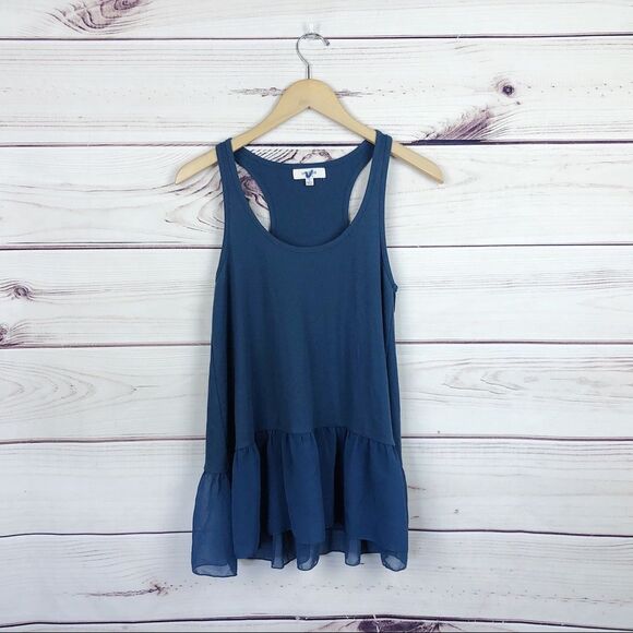 UMGEE USA Blue Layering Ruffle Lace Hem Tank Top S - Picture 3 of 6